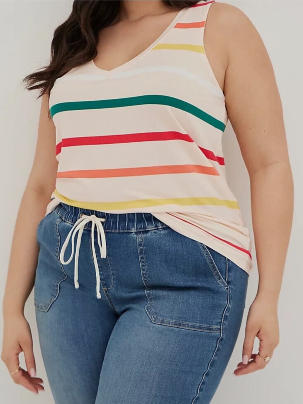 Torrid Slim Fit Perfect V Neck Tank Multi Stripe Peach